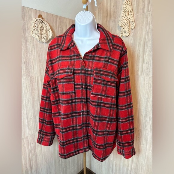 Velvet Heart Tops - Velvet Heart Vibrant Red Checkered Top Shacket Jacket